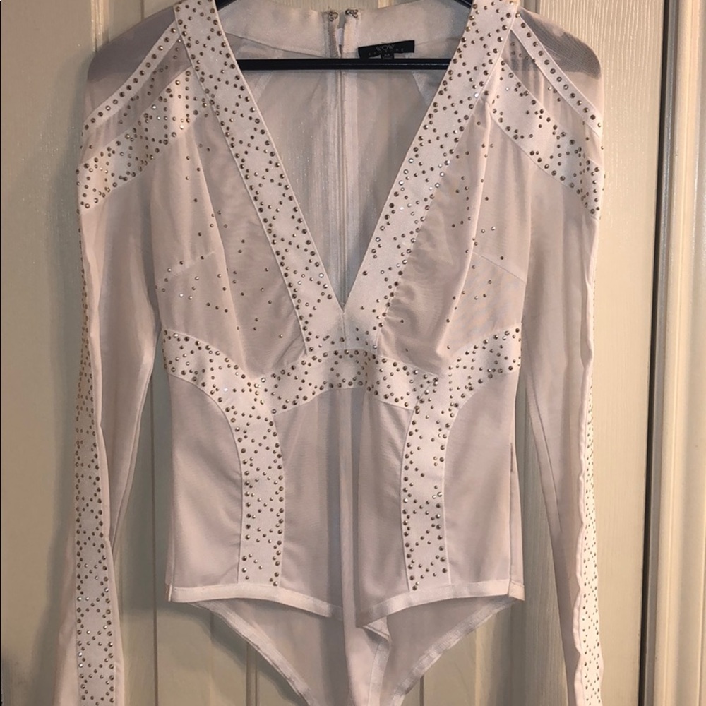 Sexy see thru white stud bandage bodysuit